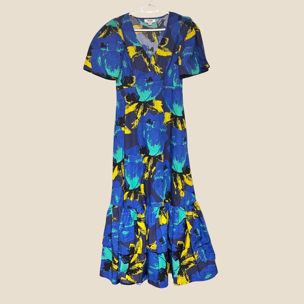 Christopher John Rogers for Target Blue Floral‎ Maxi Dress V-Neck Puff Sleeve 4